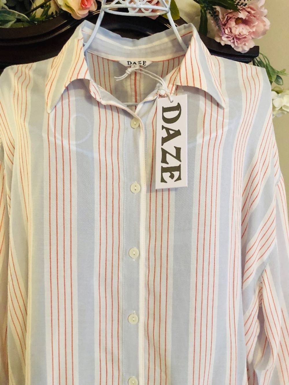NWT From Shopbop The DAZE Lotus Blouse in Cotton Candy Stripe SZ LG